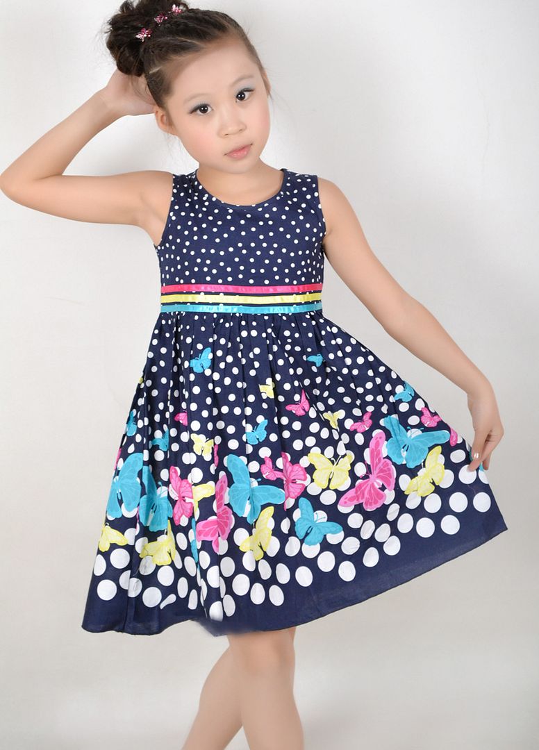 Sunny Fashion Girls Dress Navy Blue Butterfly Party School Child Size 4