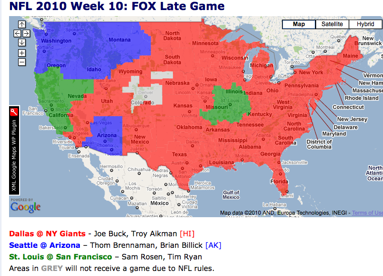 NFL Week 10 TV Distribution Maps New York Jets