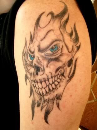 Skull on fire tattoo