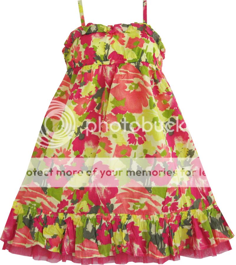 Girls Dress Yellow and Red Flower Print Ruffle Child Clothing Sz 4 5 6