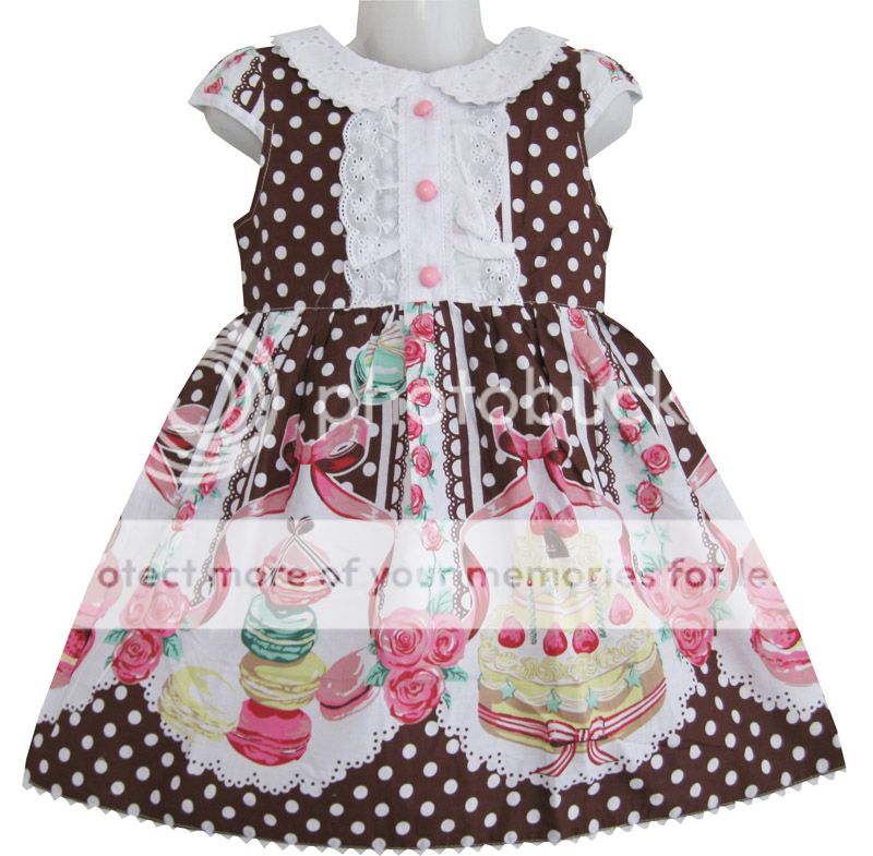 Mädchen Kleid Gr.92 134 Braun Punkt Kuchen drucken Geburtstag Kinder