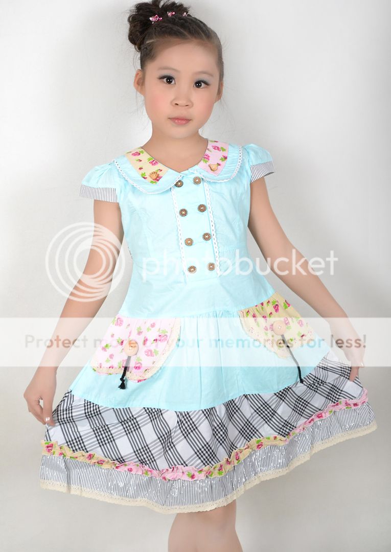 New Girls Dress Blue Cute Tartan Princess Party Child Clothes Sz 5 14